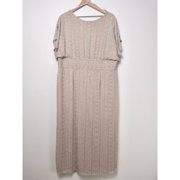 NWT Mac Duggal Beaded Cap Sleeve Column Midi Dress 16 Dark Mocha 93649 - Picture 4 of 15